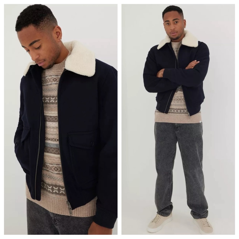 Selected Homme Warwick Wool Bomber Jacket in Sky Captain